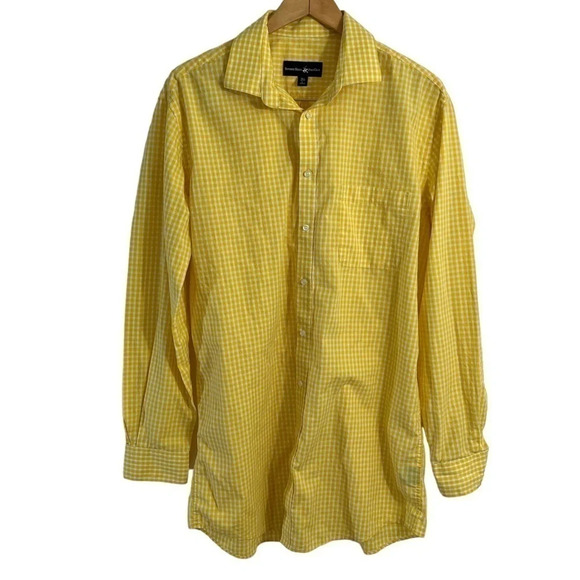 Beverly Hills Polo Club Yellow Gingham Button Up Shirt Mens Large Collared - Picture 1 of 4